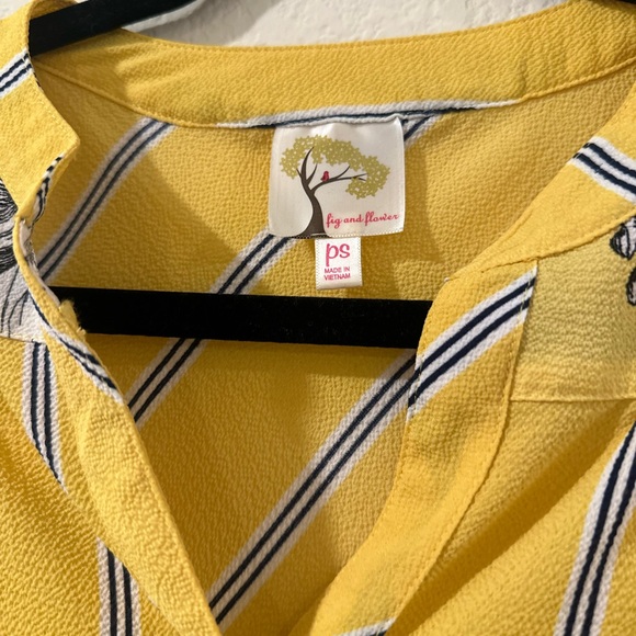 Anthropology Fig and Flower Blouse PS Yellow White Striped Floral Print Button - Picture 2 of 8